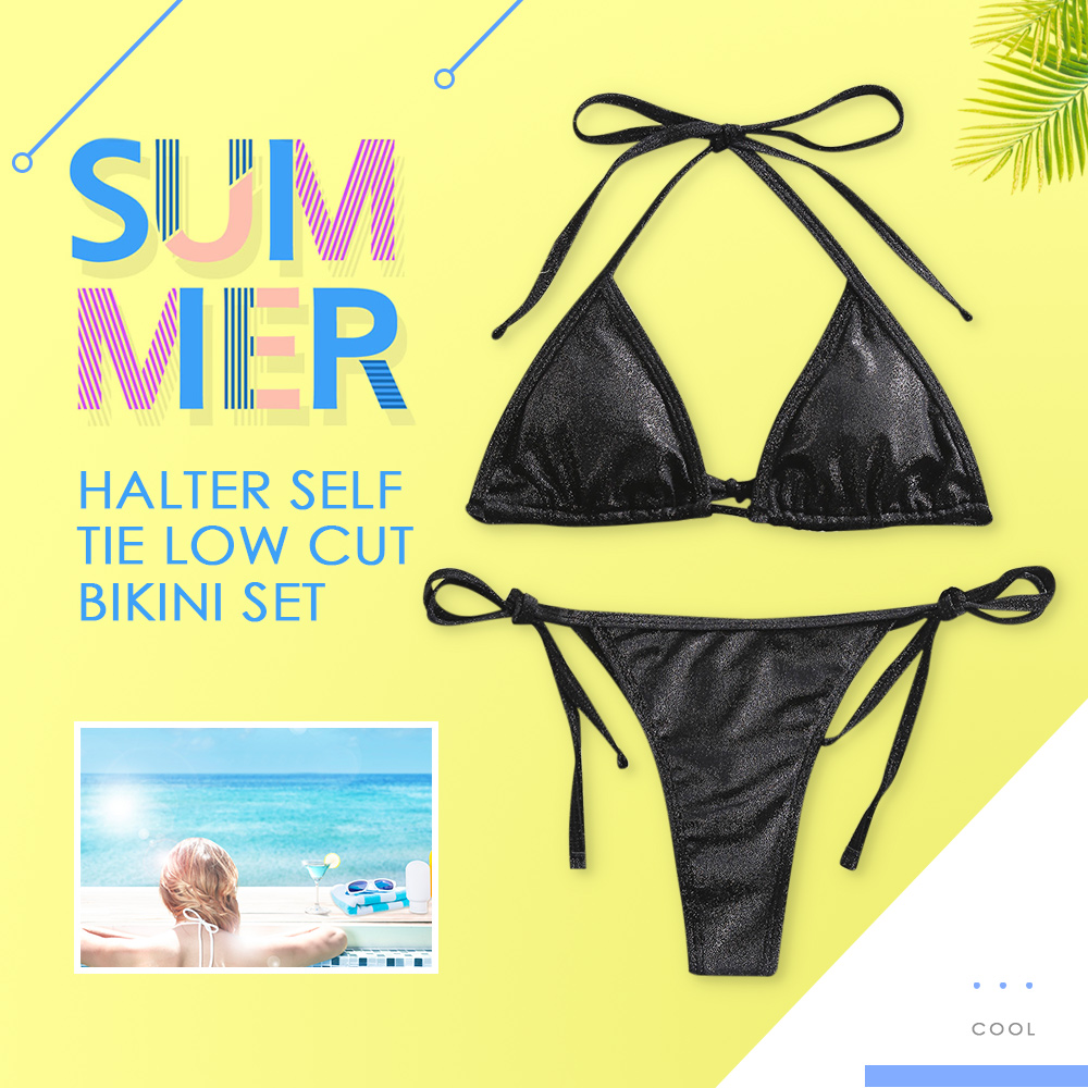 Halter Self Tie Low Cut Bikini Set