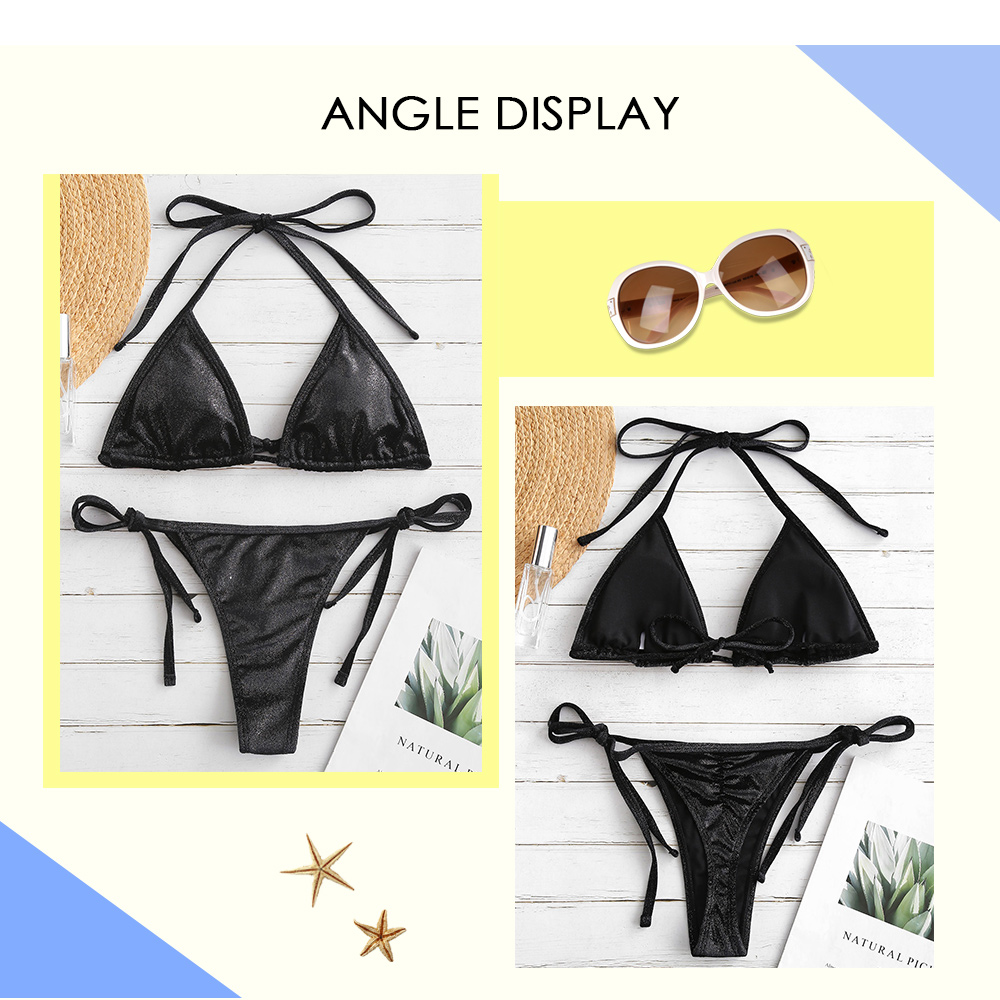 Halter Self Tie Low Cut Bikini Set