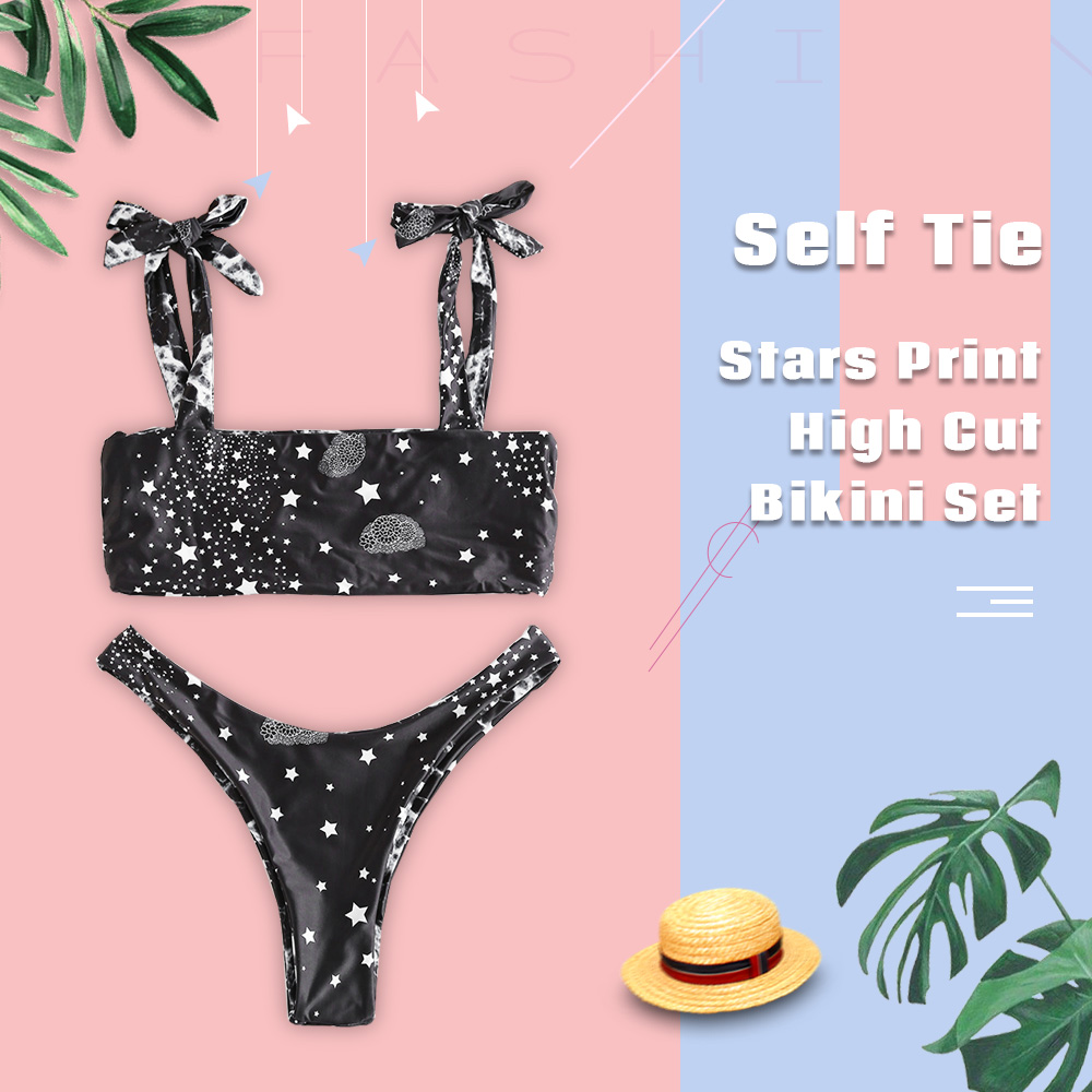 Self Tie Stars Print Bikini Set