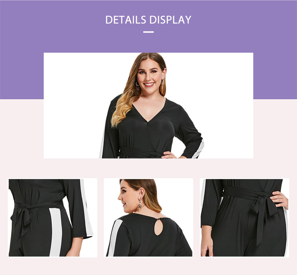 Plus Size Plunging Neckline Contrast Trim Jumpsuit