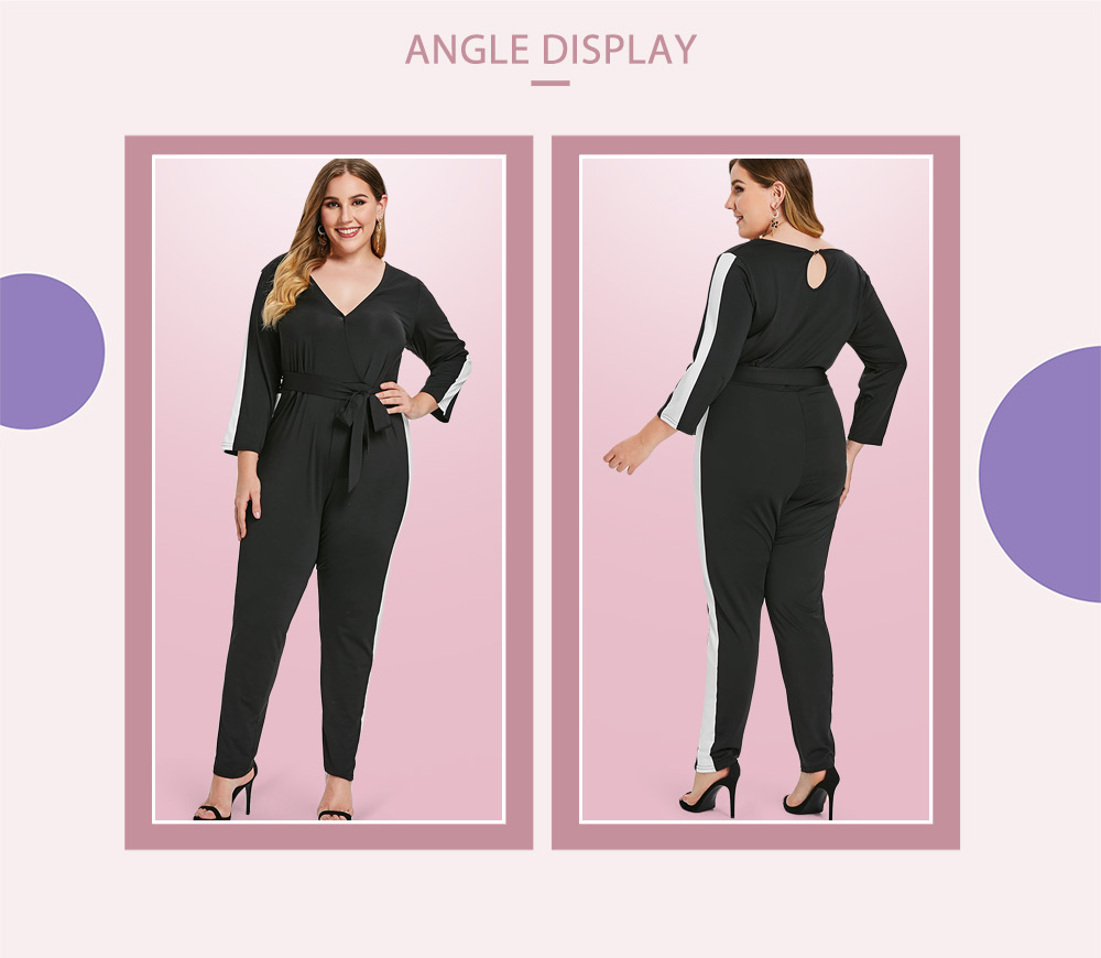 Plus Size Plunging Neckline Contrast Trim Jumpsuit