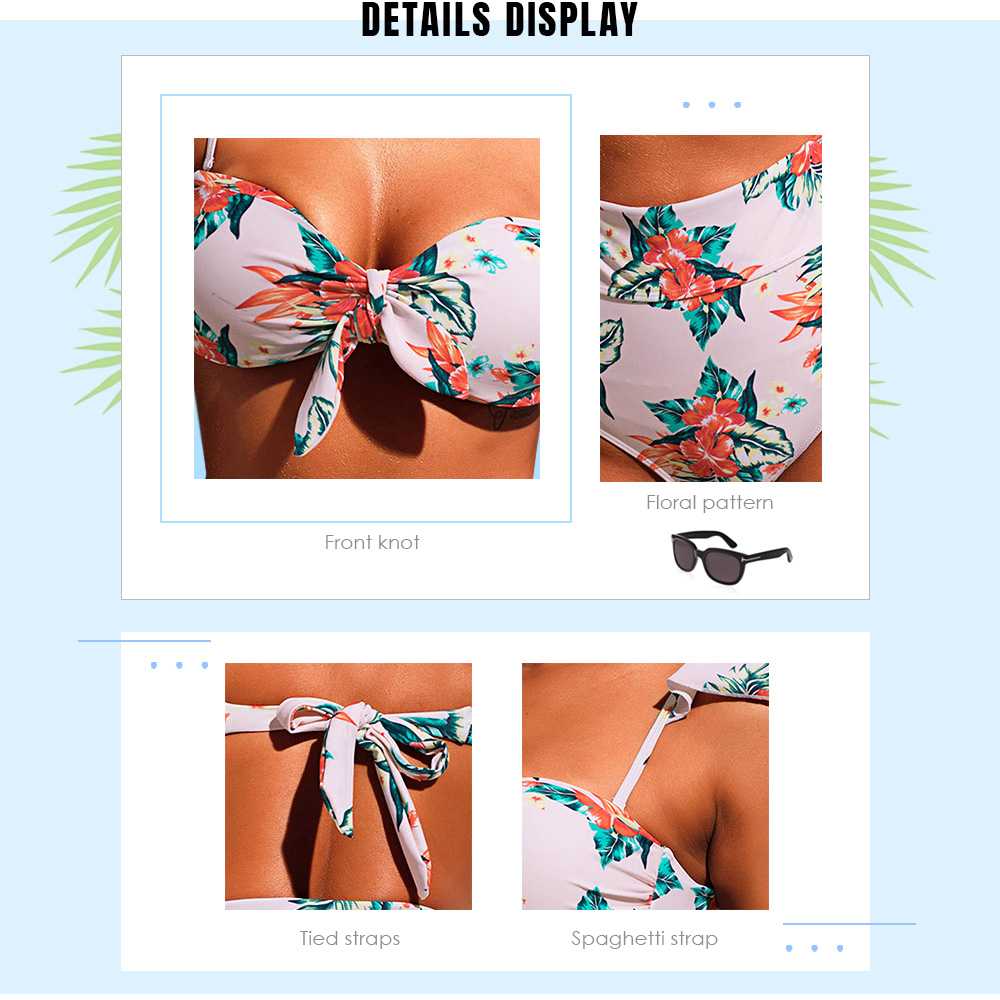 Floral Print High Waist Front Knot Bikini Set