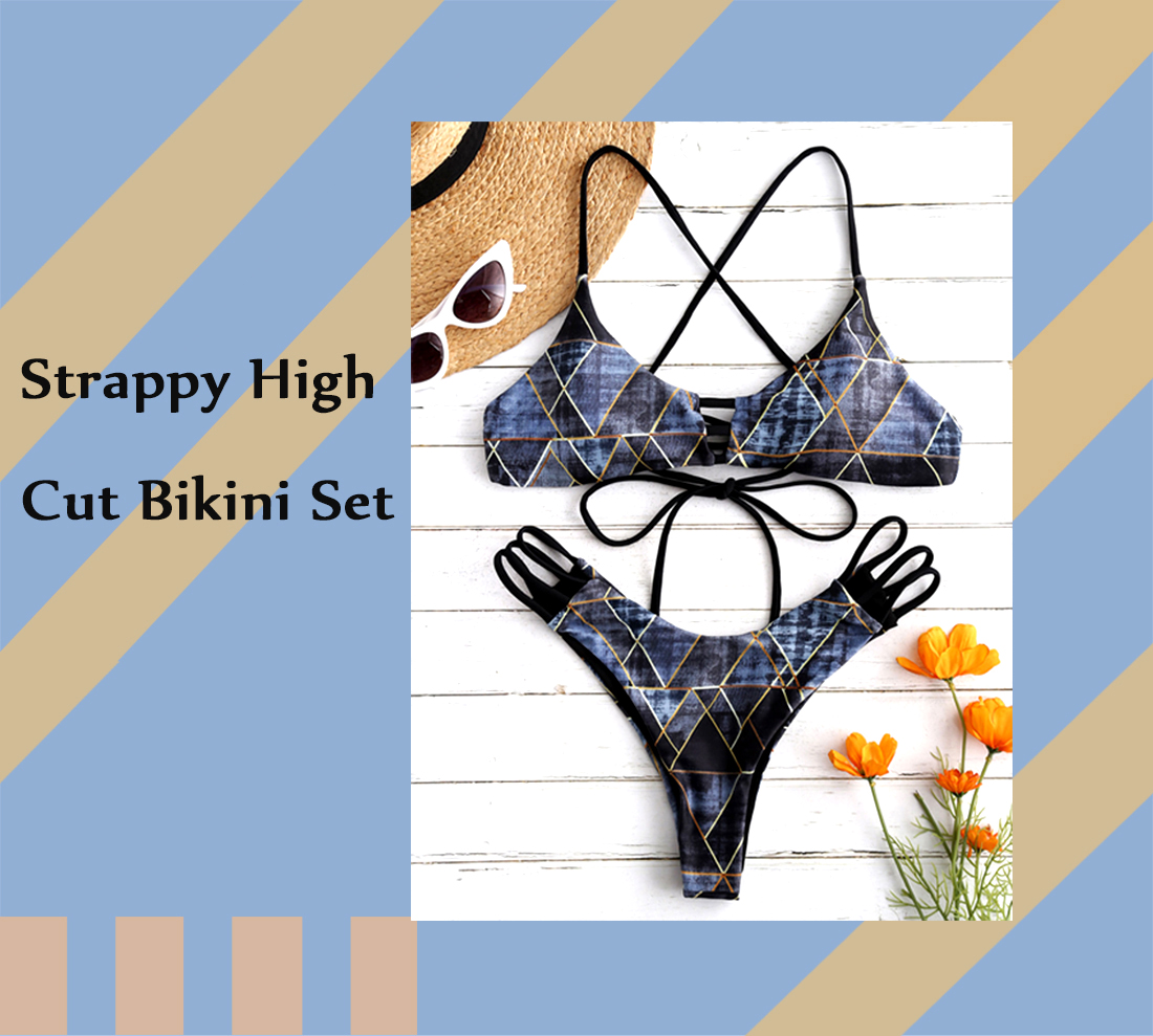 Cut Out Printed High Cut Bikini Set