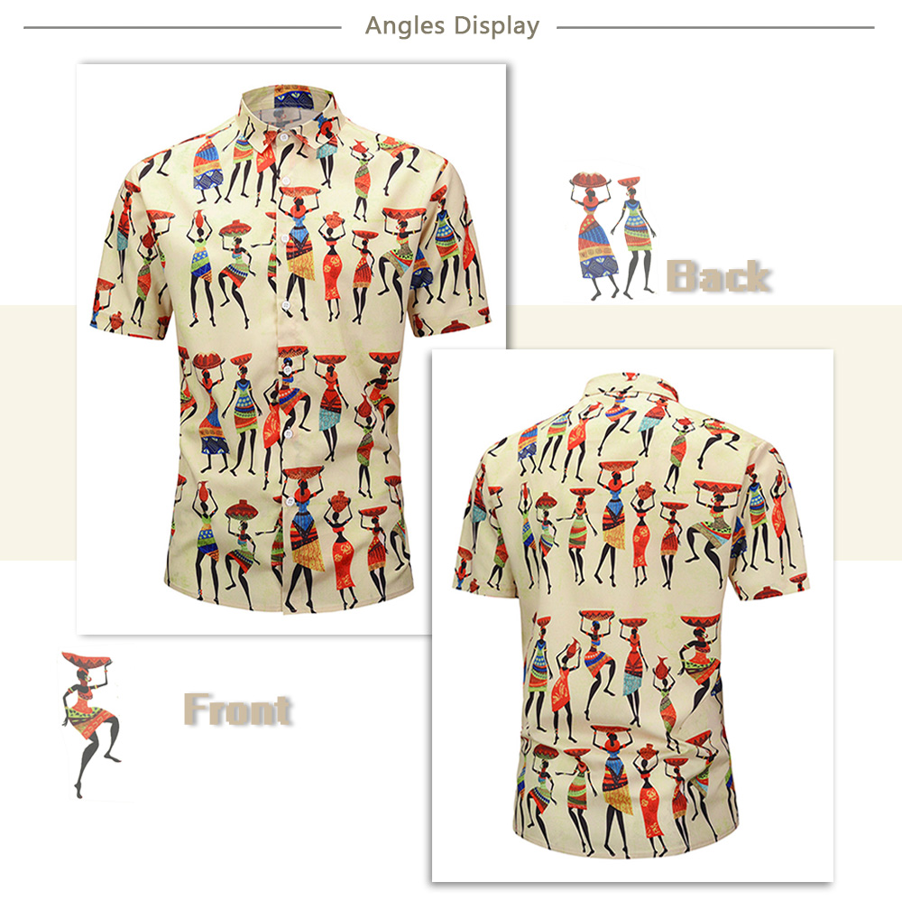 Cartoon Tribal Women Print Short Sleeve Button Shirt