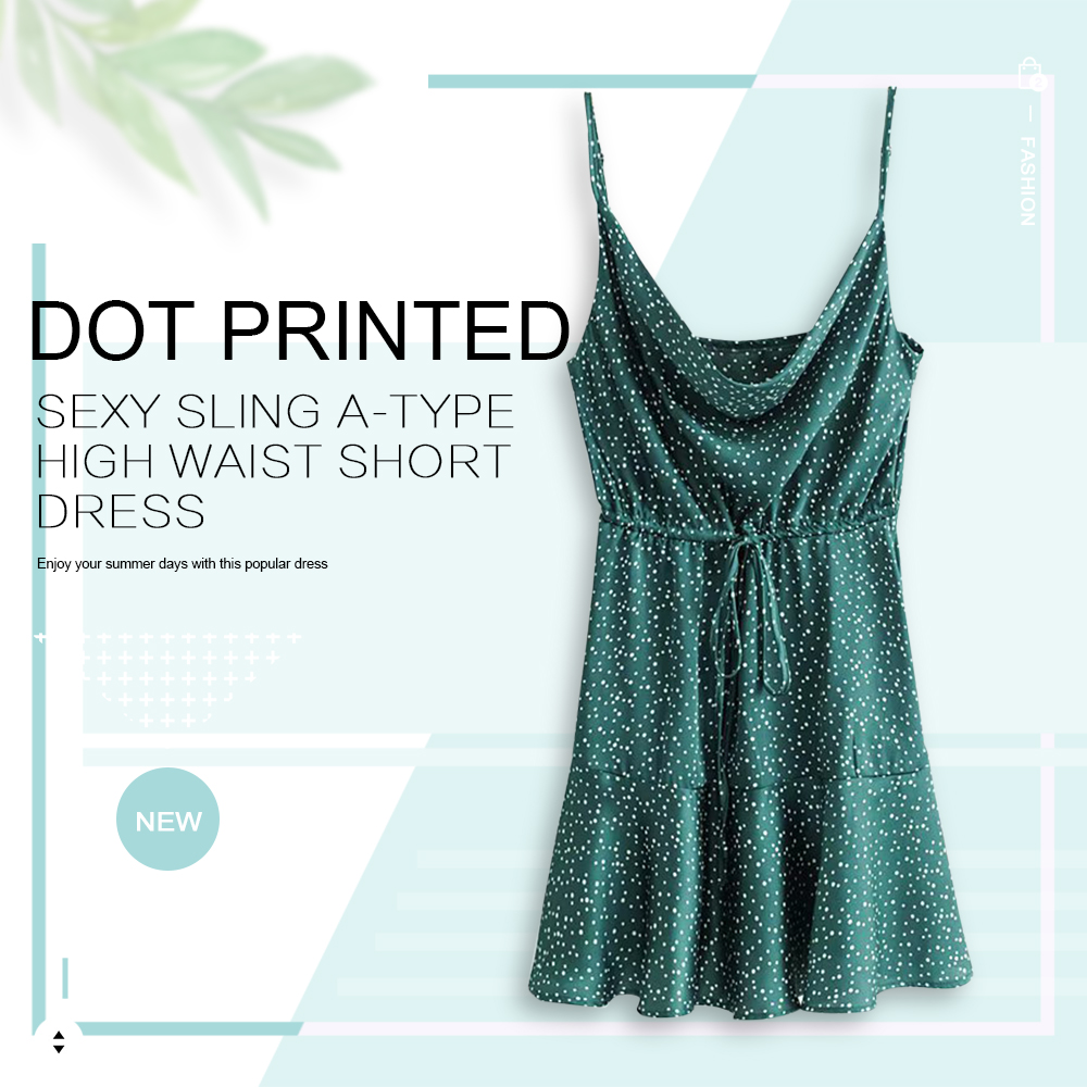 Dot Printed Sexy Sling A-type High Waist Short Dress