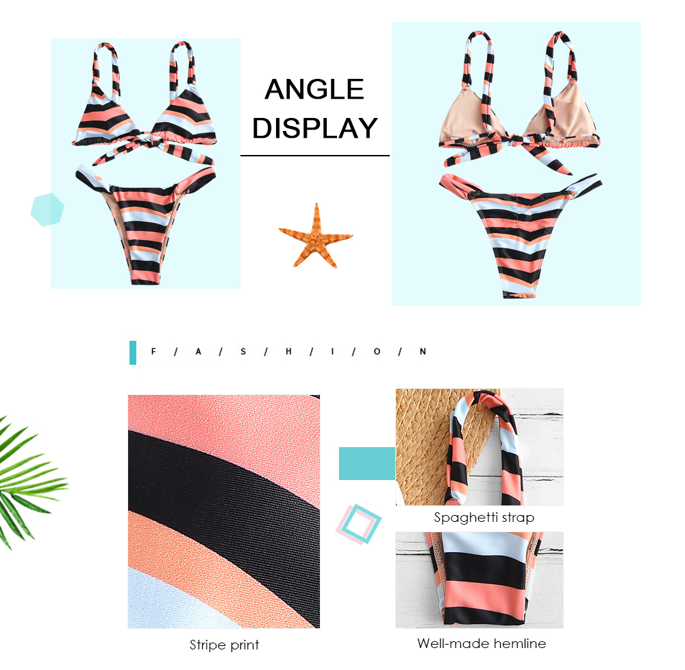 Striped Low Cut Bikini Set