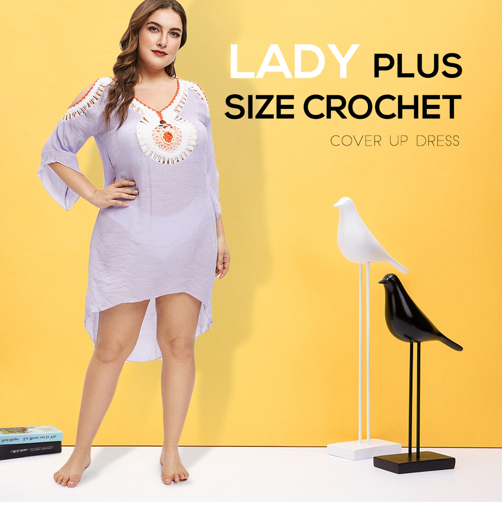 Plus Size Open Shoulder Crochet Cover Up Dress