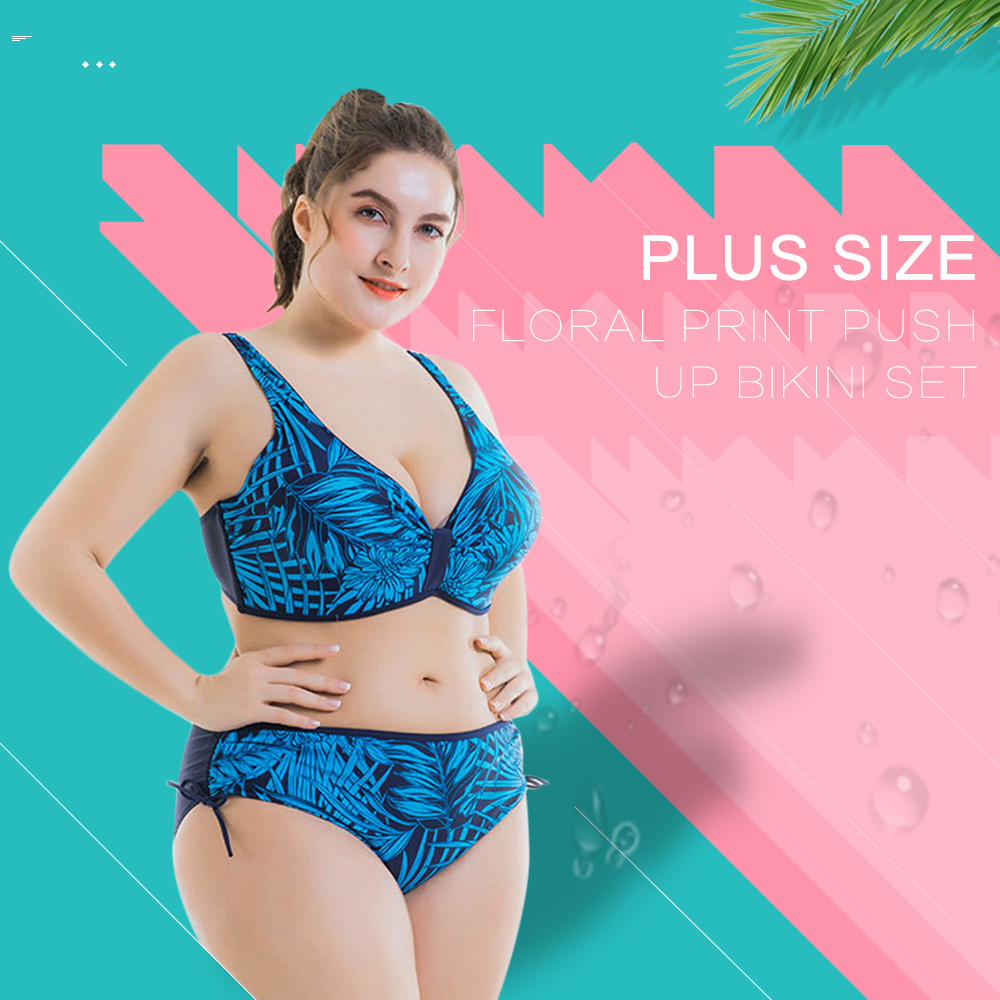Tropical Print Plus Size Bikini Set