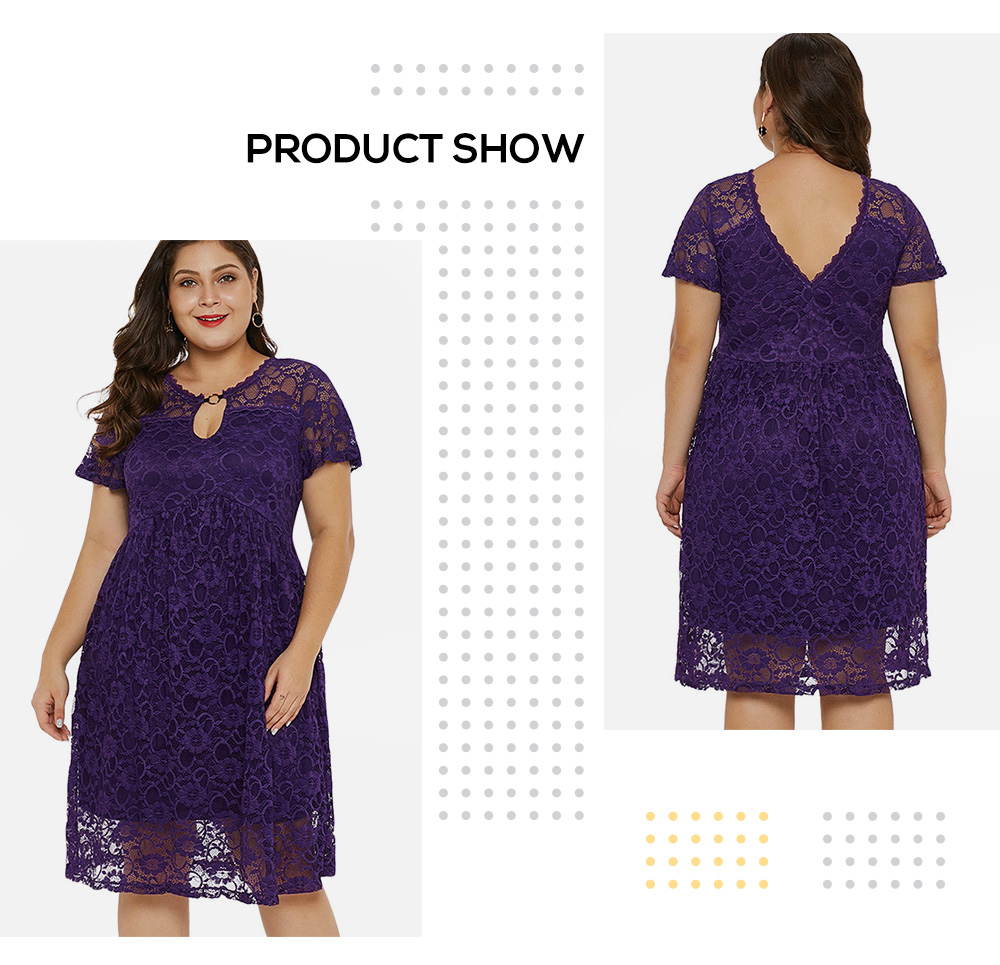 Plus Size Keyhole Neck Lace A Line Dress