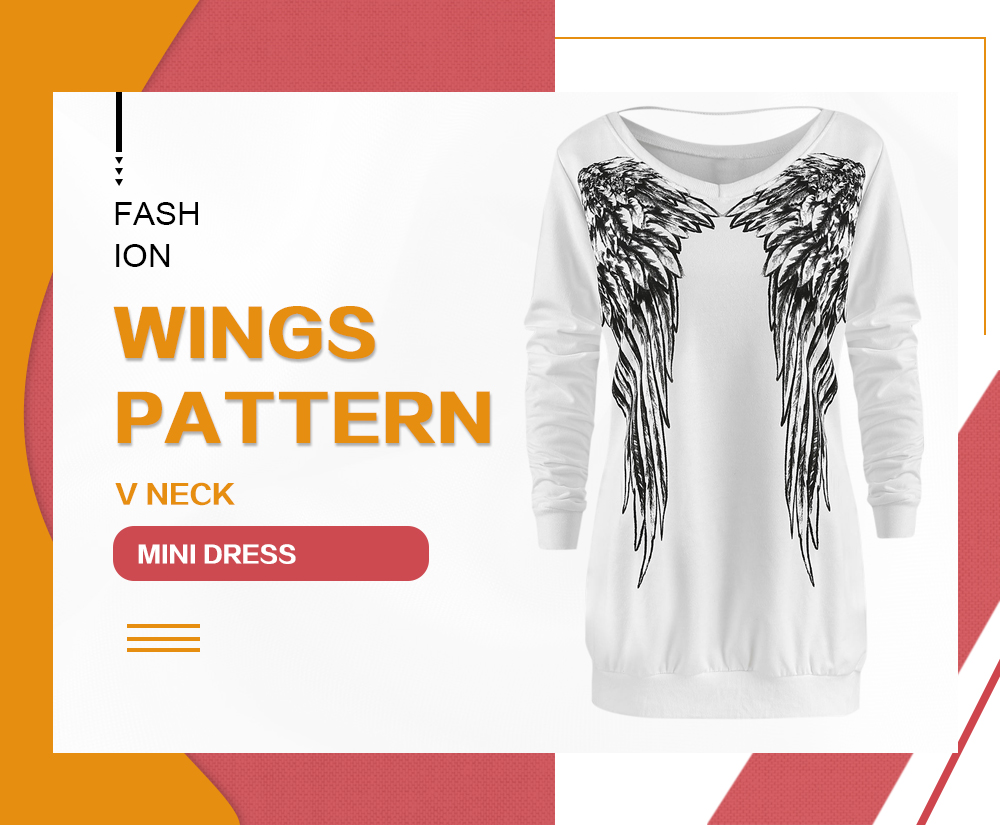 Wings Pattern V Neck Mini Dress