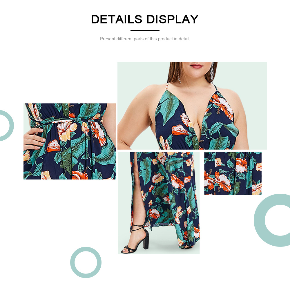 Plus Size Leaf and Floral Print Halter Neck Maxi Dress