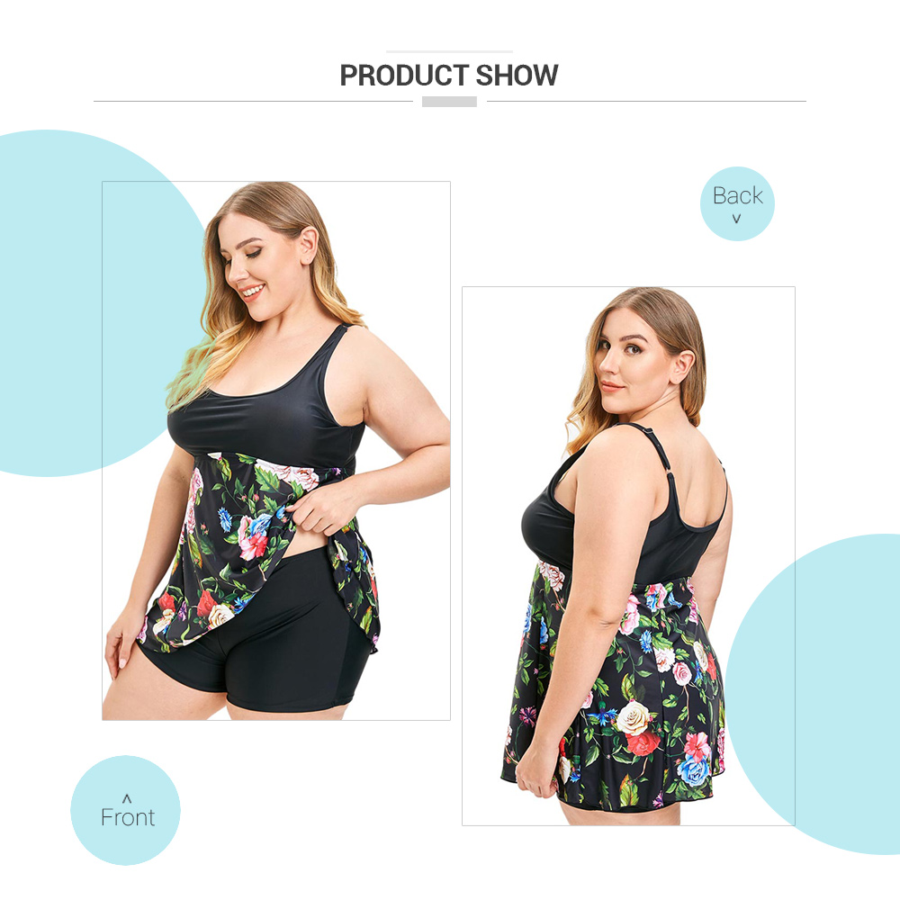 Plus Size Floral Print Empire Waist Tankini Set