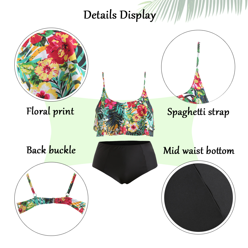 Plus Size Ruffle Trim Floral Print Bikini Set