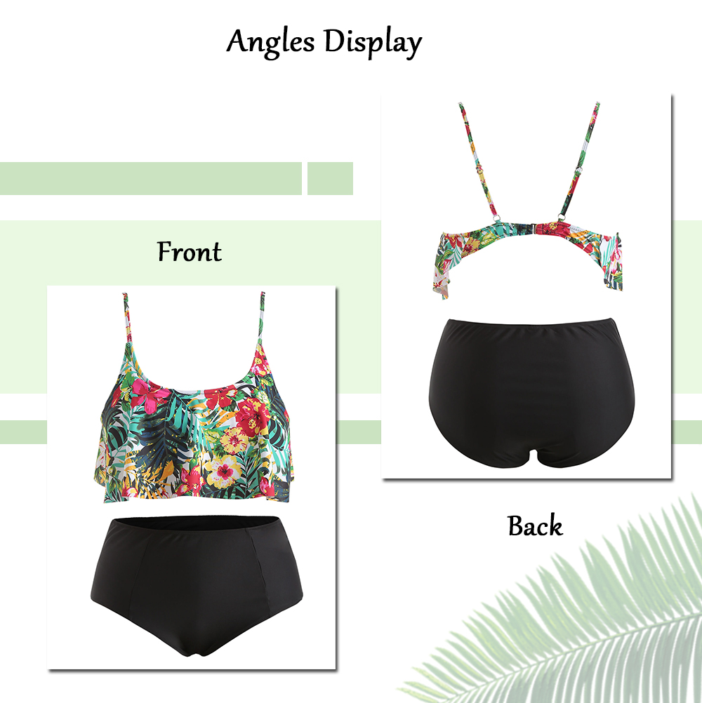 Plus Size Ruffle Trim Floral Print Bikini Set