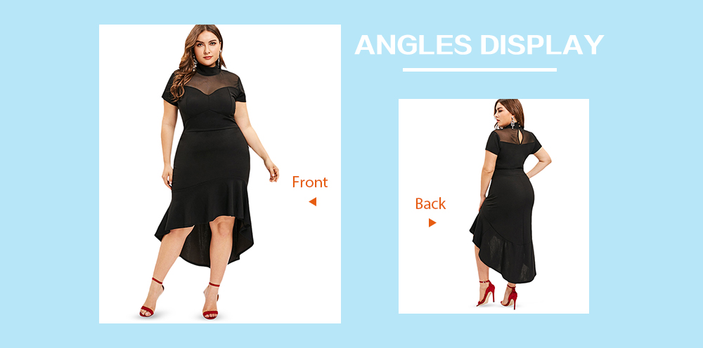 Mesh Panel Plus Size High Low Dress