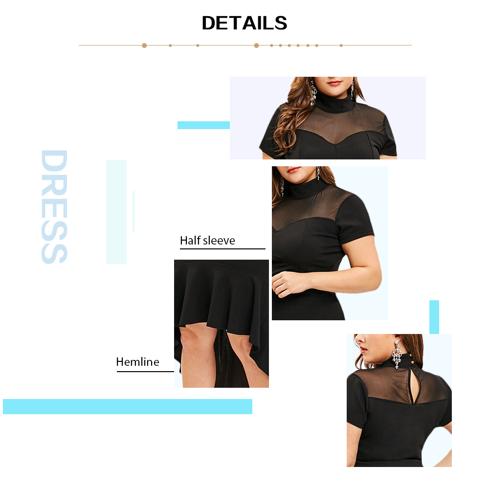 Mesh Panel Plus Size High Low Dress