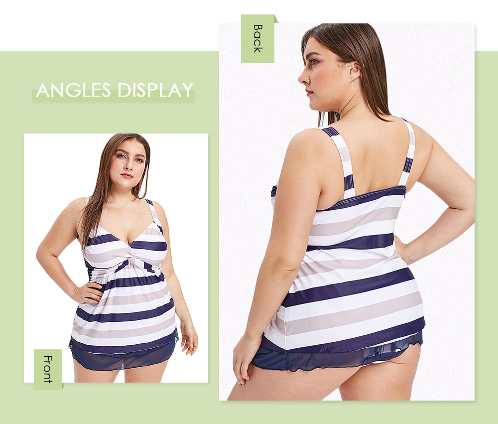 Twist Front Plus Size Striped Panel Tankini Set