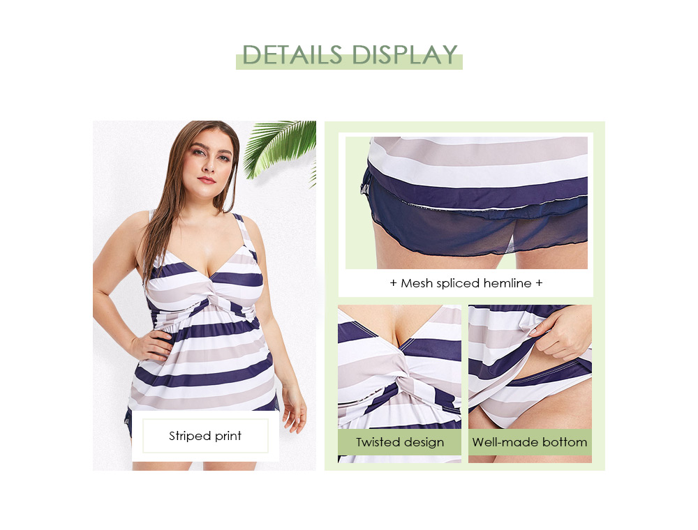 Twist Front Plus Size Striped Panel Tankini Set