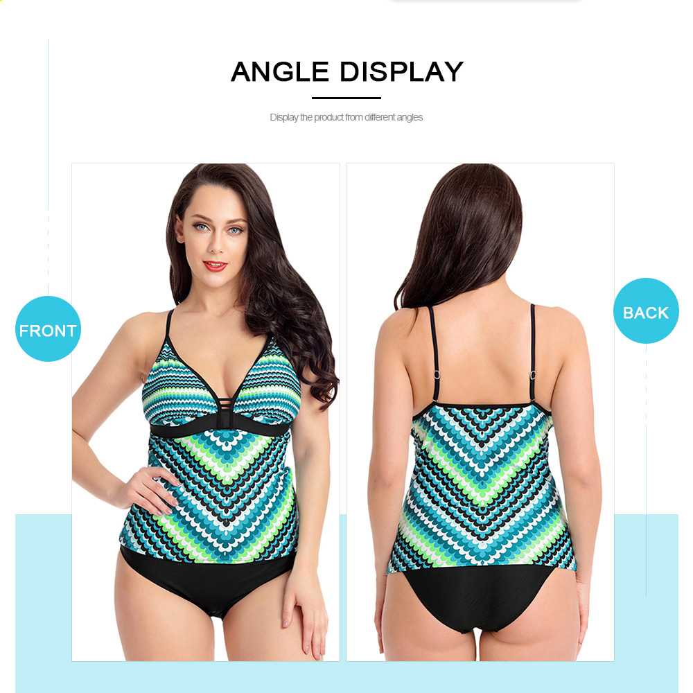 Wave Print Low Cut Tankini Set