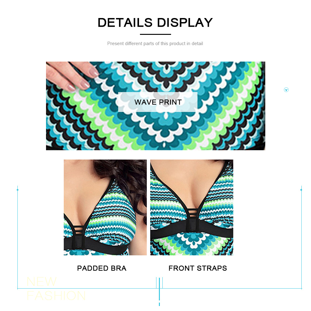 Wave Print Low Cut Tankini Set