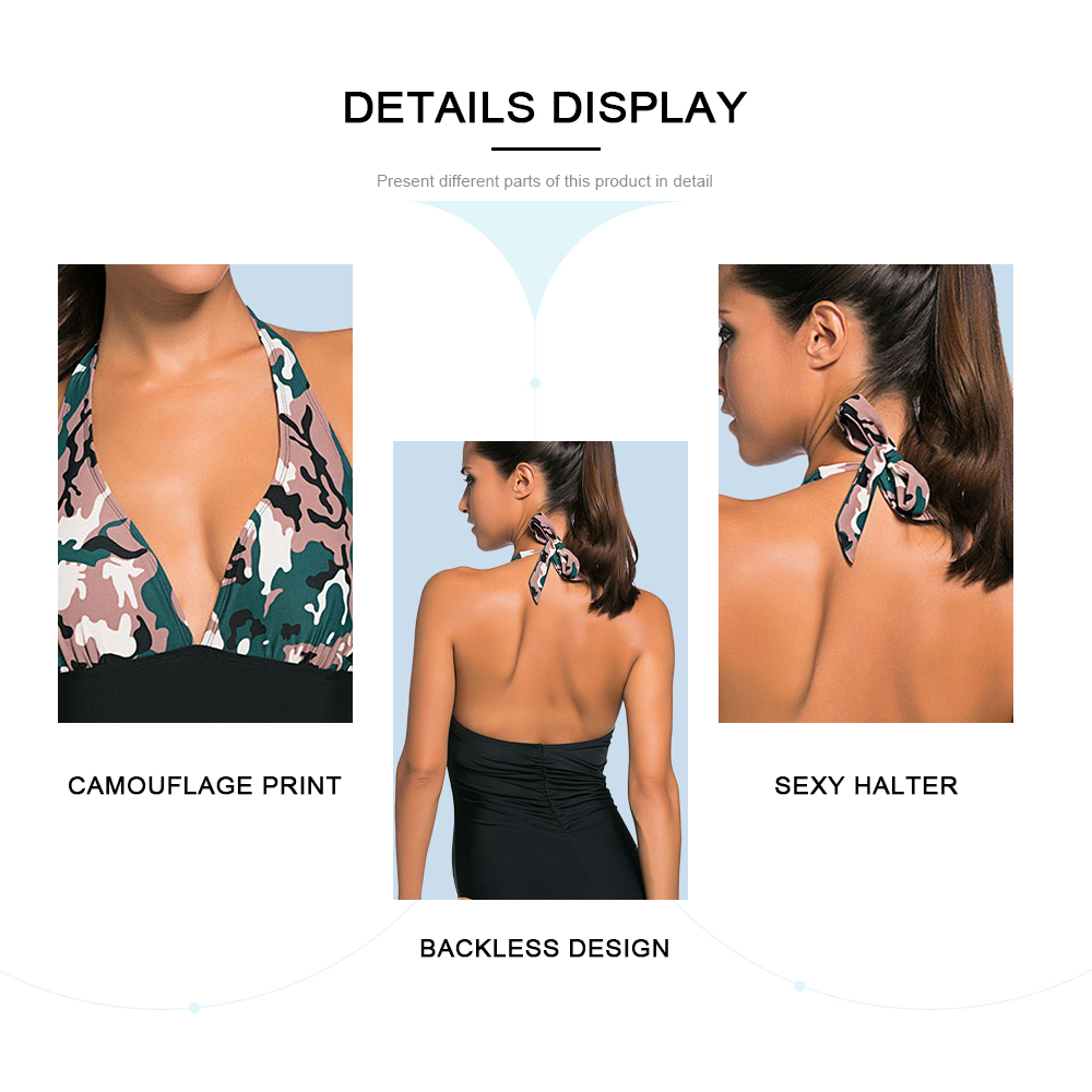 Camouflage Print Backless One-piece Swimwear