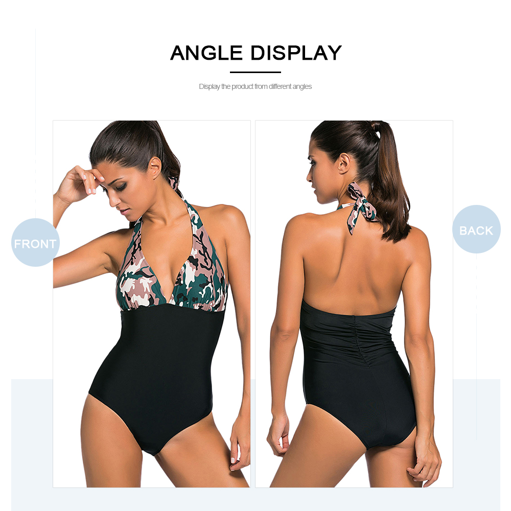 Camouflage Print Backless One-piece Swimwear