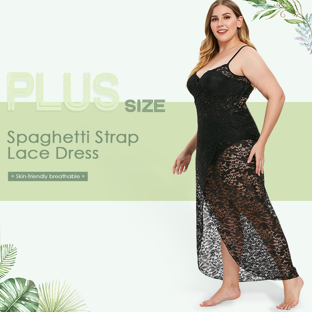 Plus Size Spaghetti Strap Lace Cover Up Dress