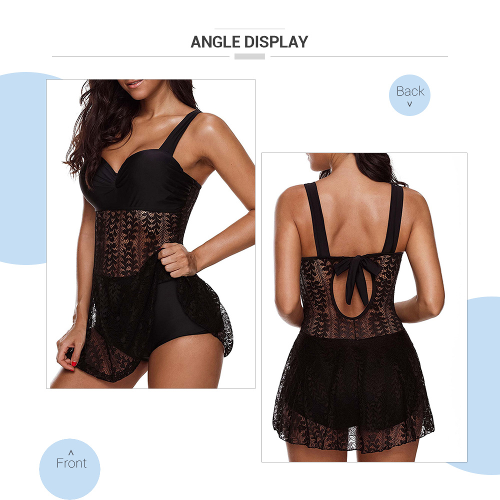 Cut Out Lace Panel Tankini and Boyshort