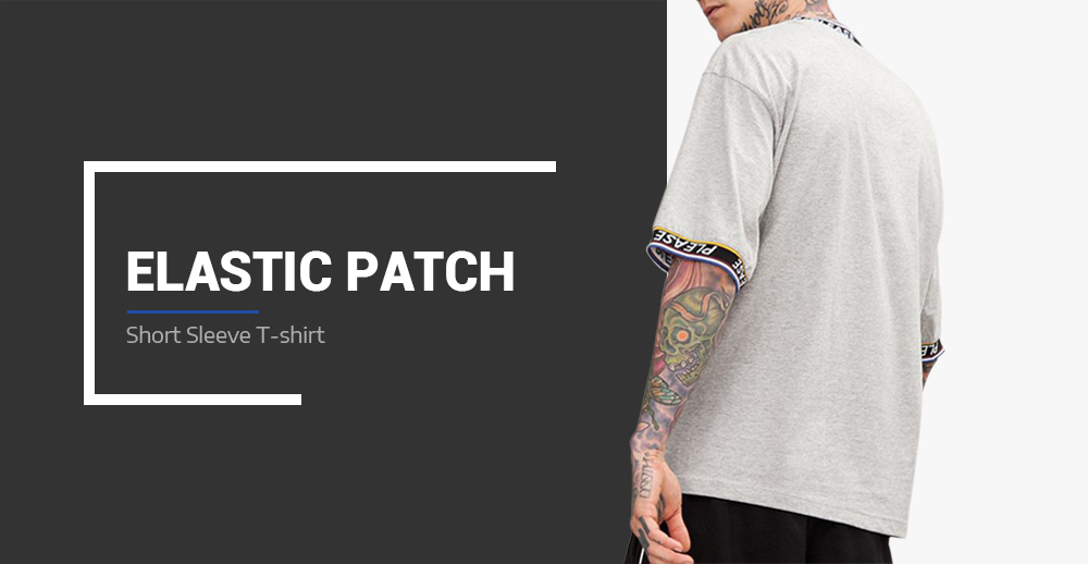Elastic Collar and Cuff Patch Short Sleeve T-shirt