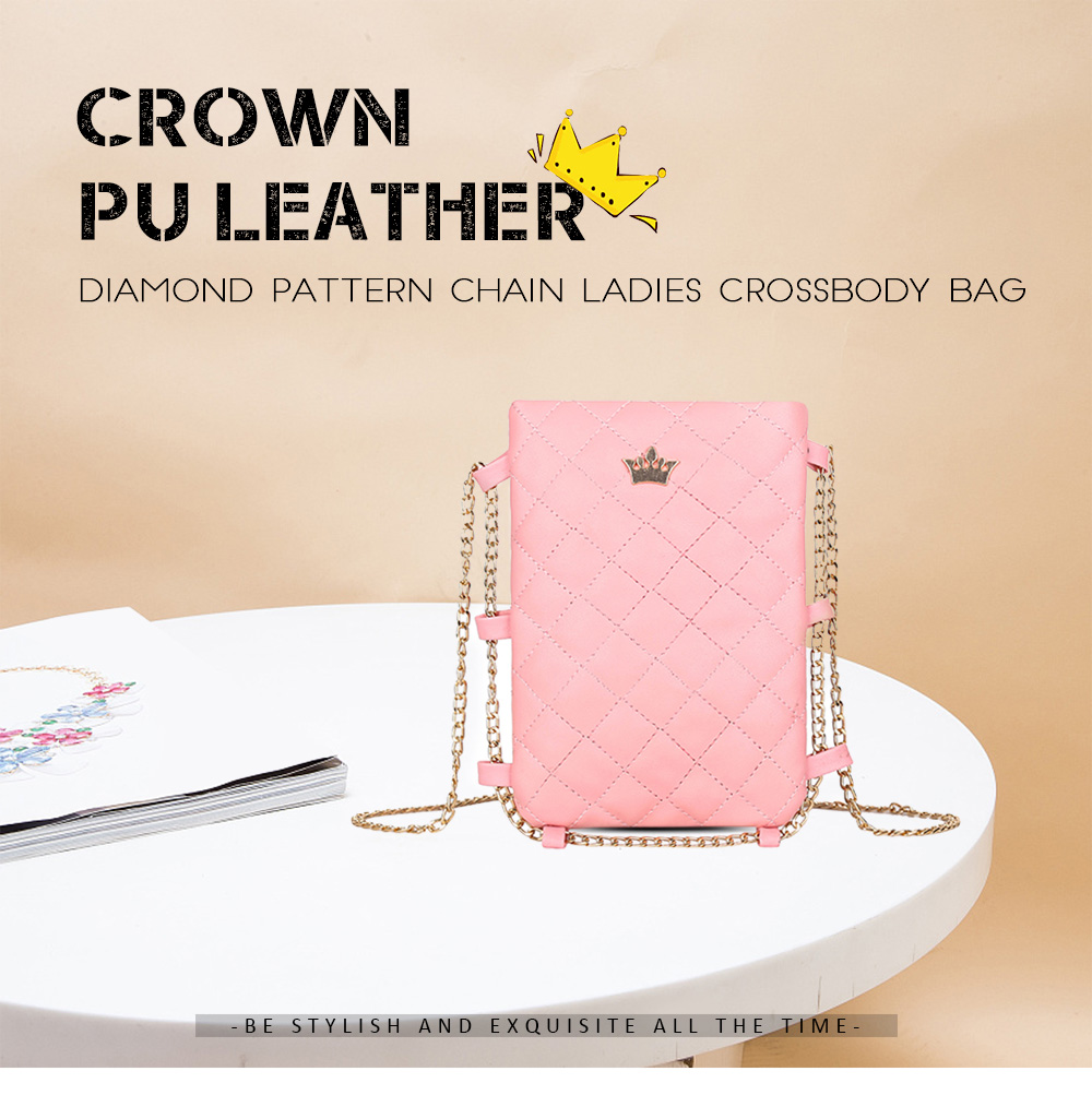 Guapabien Crown PU Leather Diamond Pattern Chain Ladies Crossbody Bag