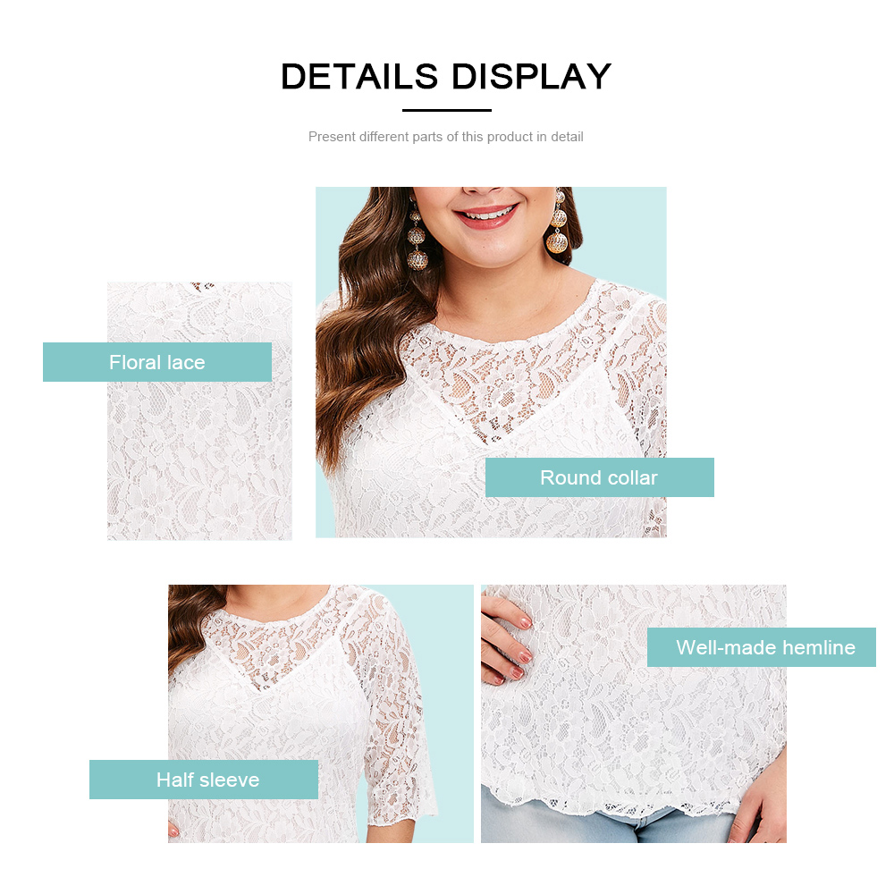 Plus Size Round Neck Lace Top