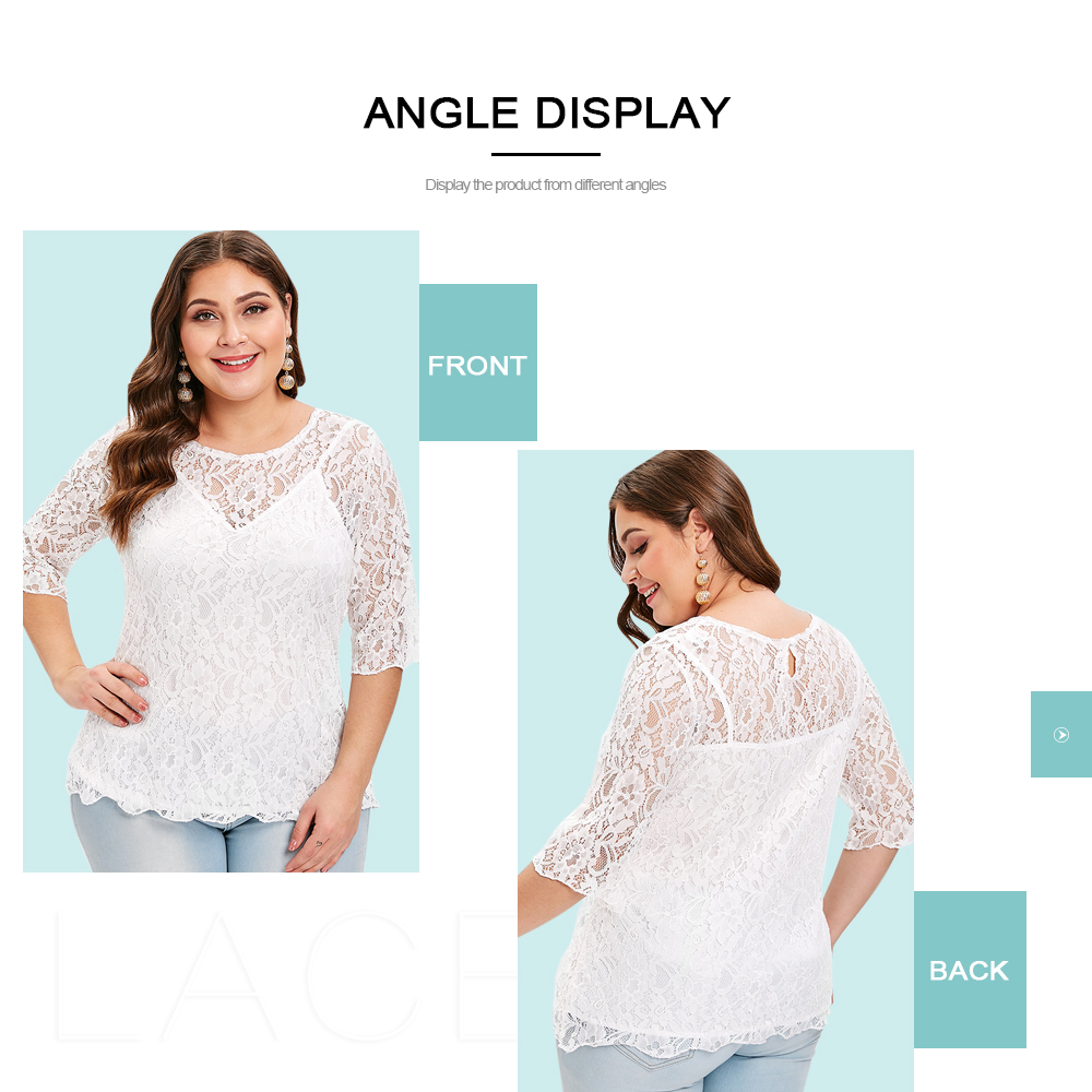 Plus Size Round Neck Lace Top