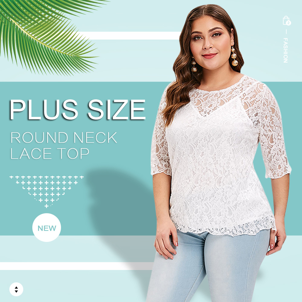 Plus Size Round Neck Lace Top