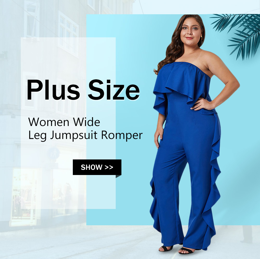 Plus Size Ruffle Women Strapless Wide Leg Jumpsuit Romper Black 4v00959916 Size 1x