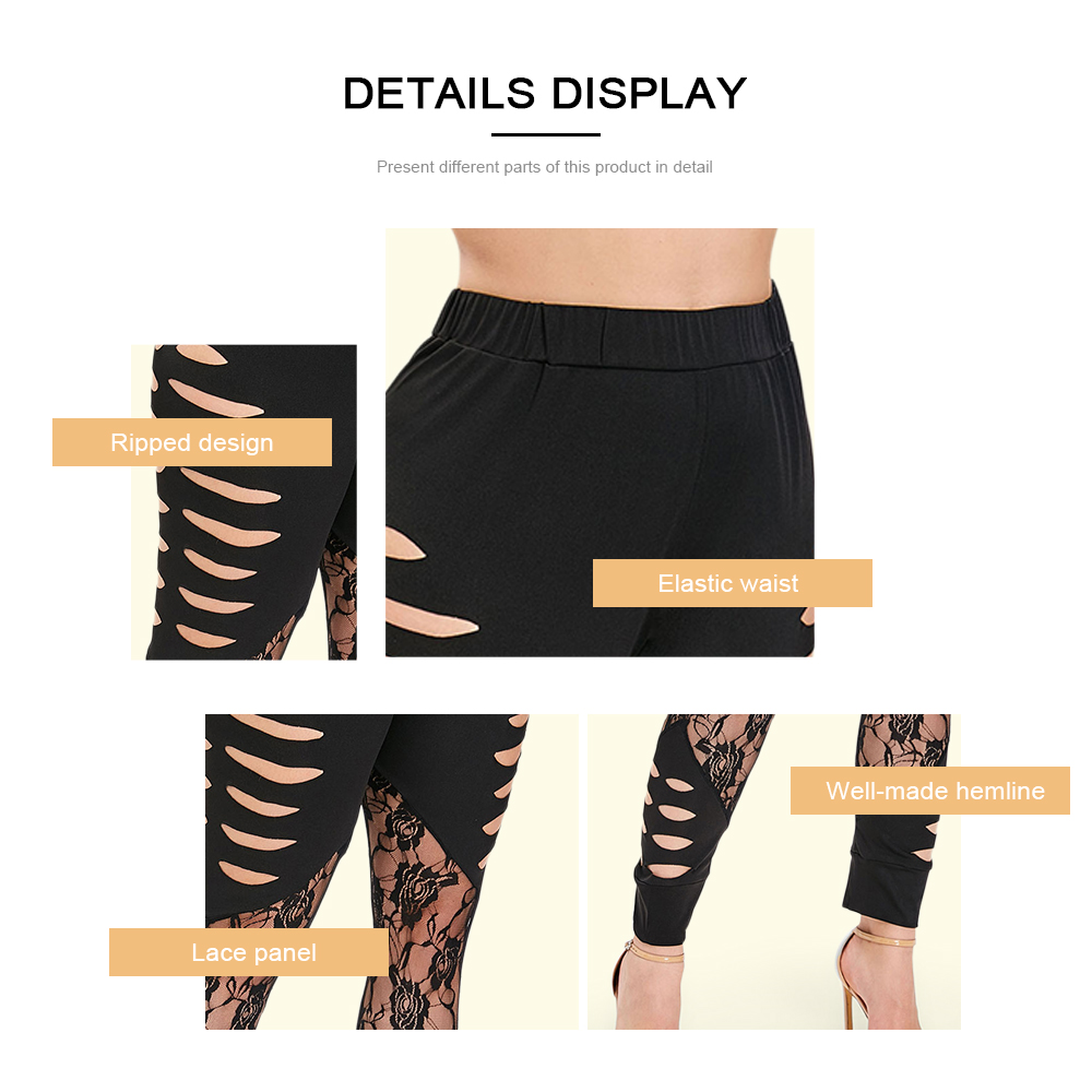 Lace Panel Ripped Plus Size Leggings