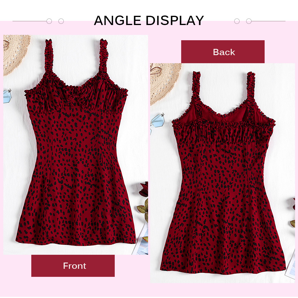 Spaghetti Strap Ruffle Backless Bowknot Sexy Print A-line Women Slip Dress