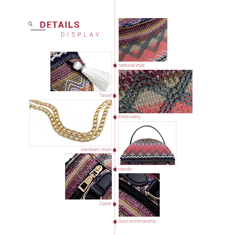 Guapabien National Style Round Shape Tassel Metal Chain Shoulder Bag for Women