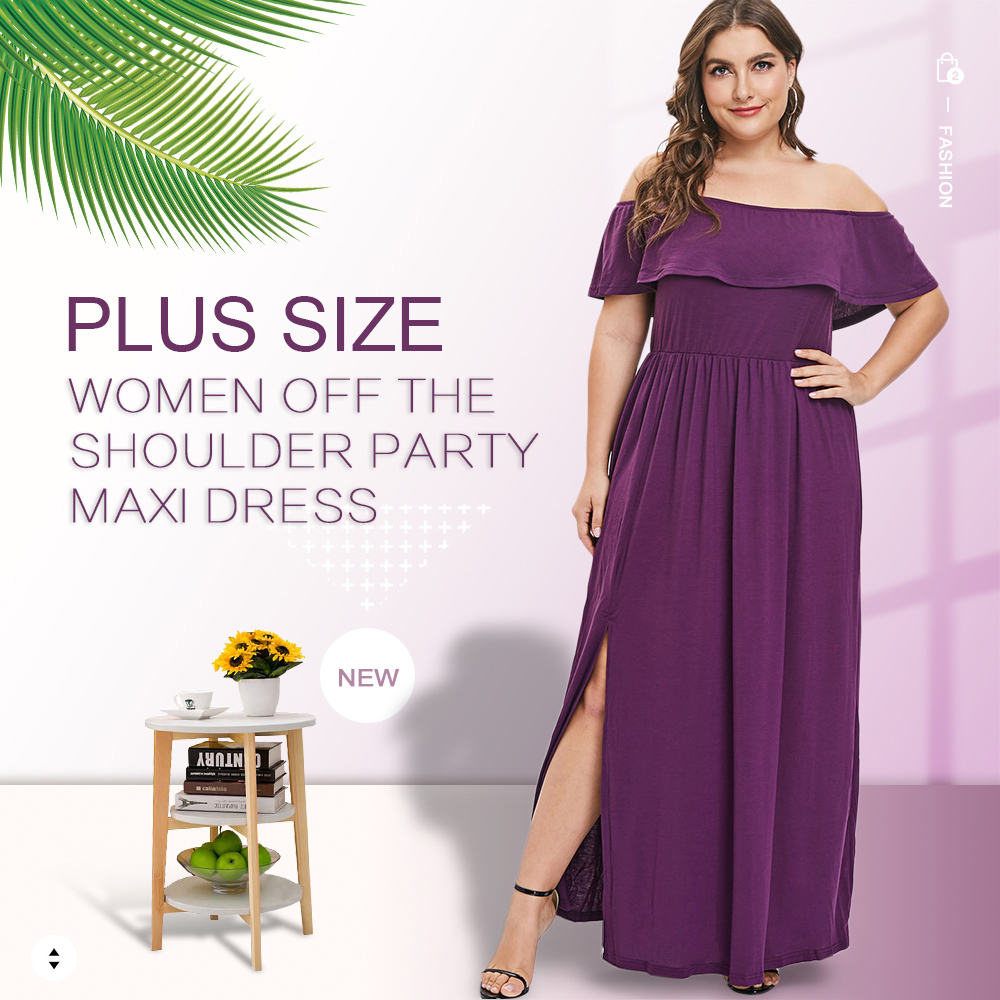 Off The Shoulder Plus Size Slit Dress