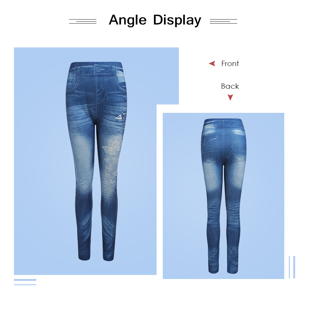 Butterfly Print Faux Denim Leggings