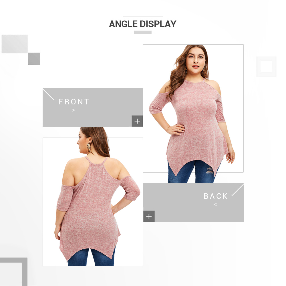 Plus Size Cold Shoulder Marled Handkerchief T-shirt