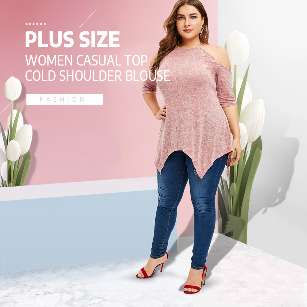 Plus Size Cold Shoulder Marled Handkerchief T-shirt