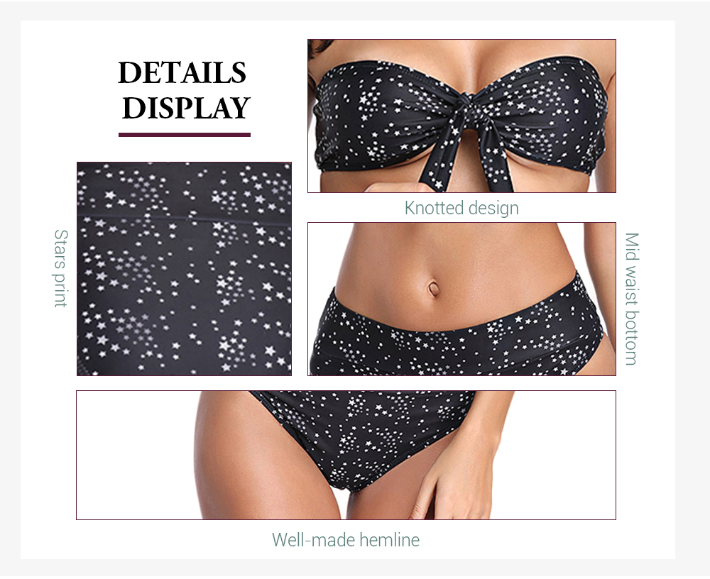 Strapless Stars Print Knotted Bikini Set