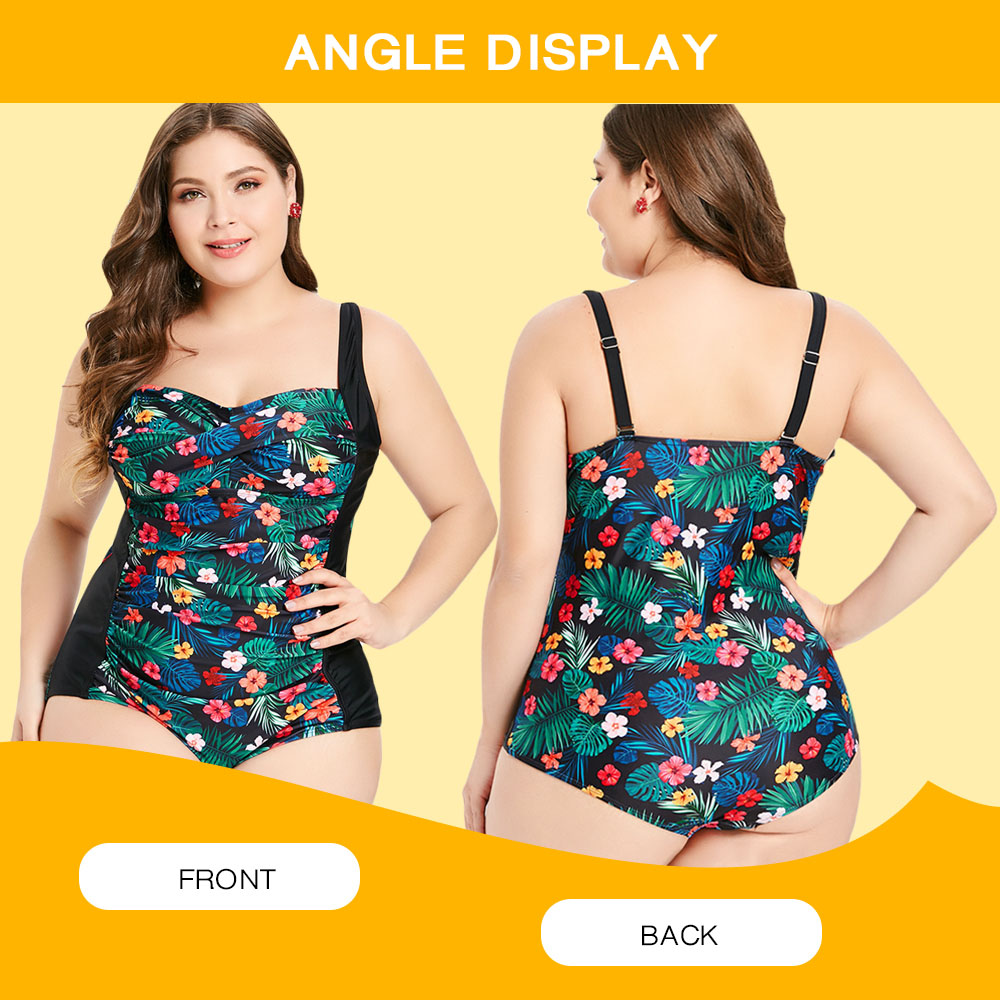 Plus Size Floral Print Ruched One-Piece Swimsuit