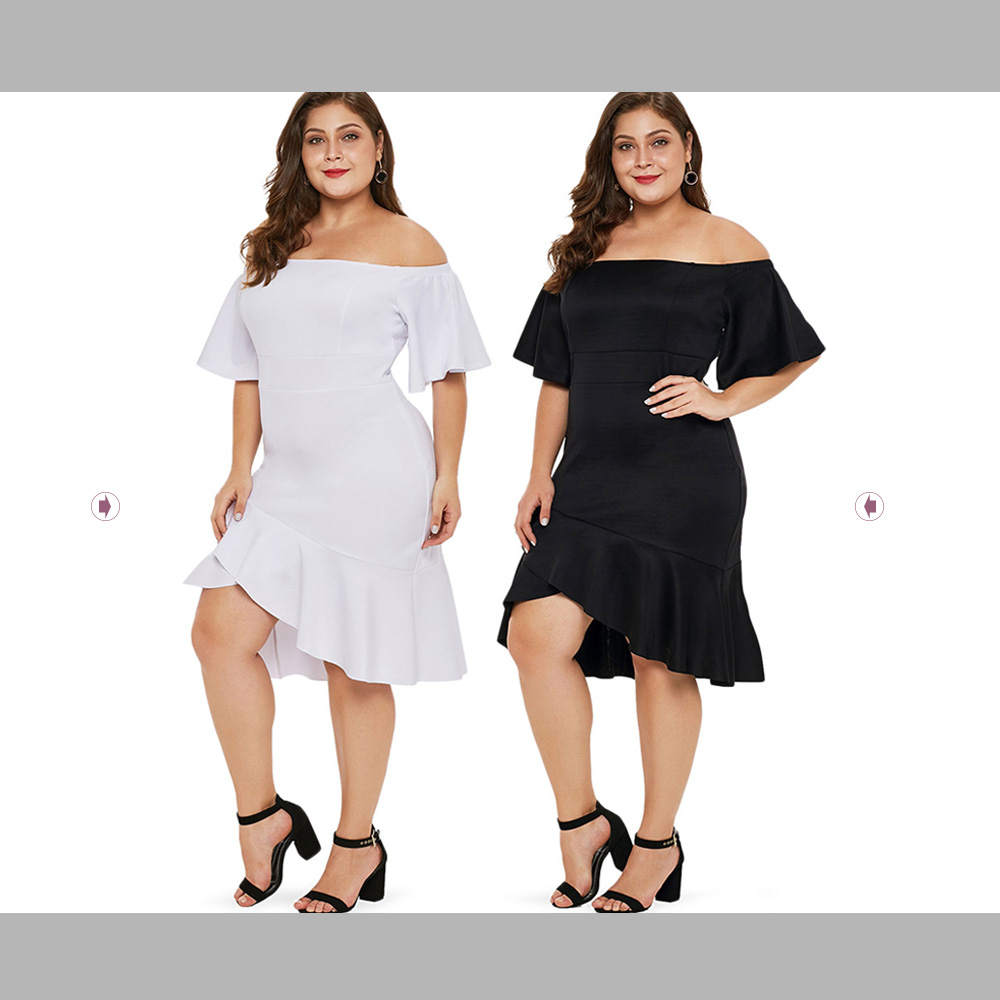 Plus Size Off The Shoulder Ruffle Hem Dress