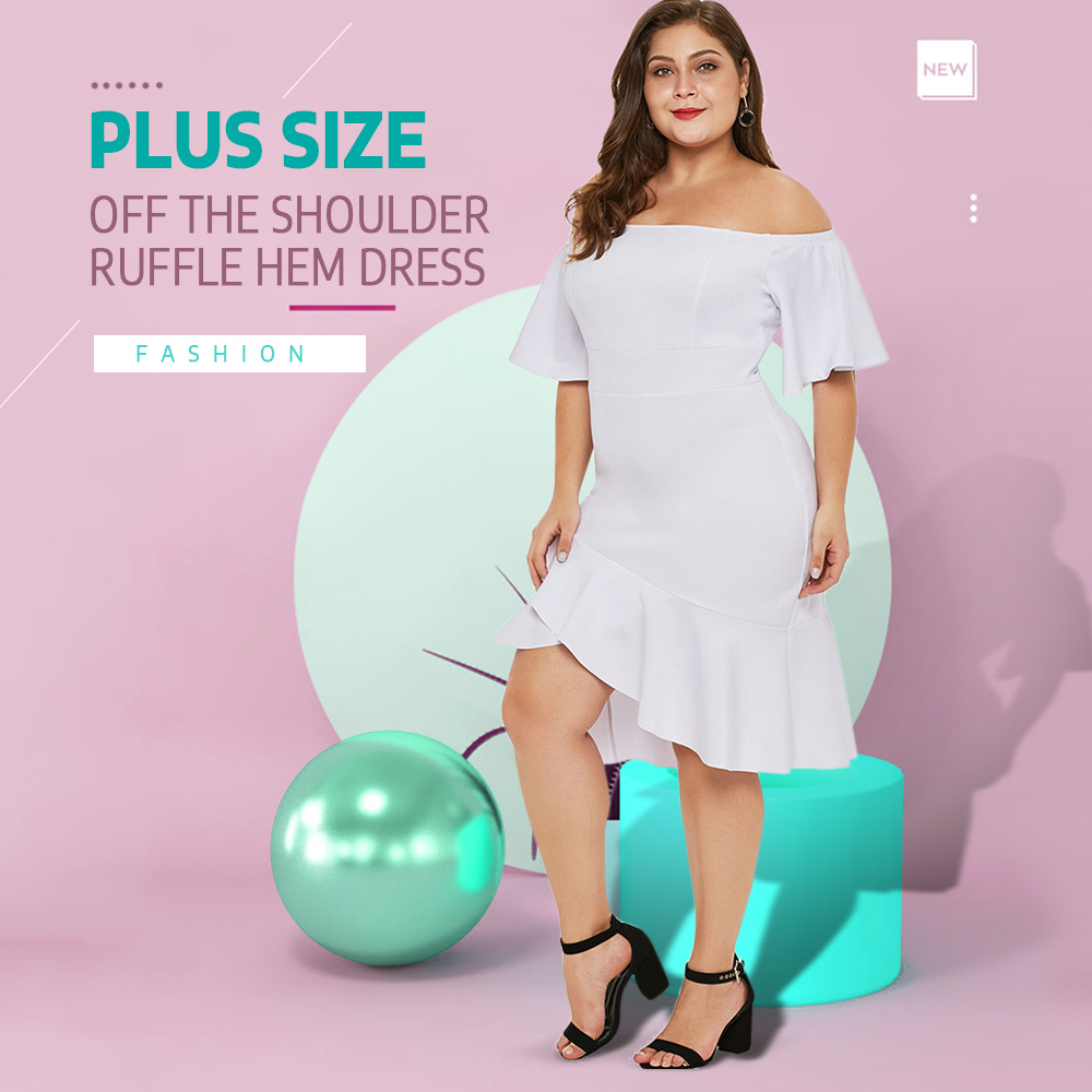 Plus Size Off The Shoulder Ruffle Hem Dress