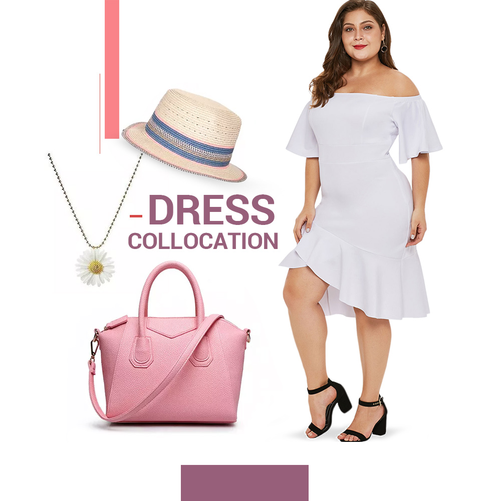Plus Size Off The Shoulder Ruffle Hem Dress