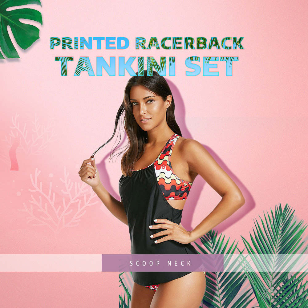 Printed Overlay Racerback Tankini Set