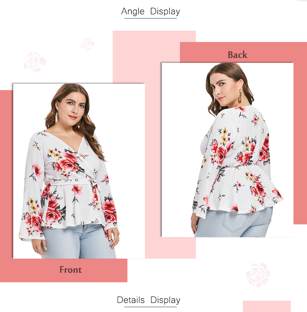 Plus Size Flared Sleeve Floral Blouse