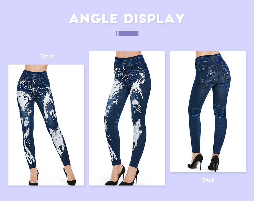 Wolf Print High Waist Skinny Pants