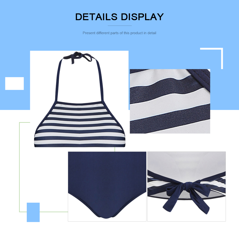 Halter Striped High Rise Bikini Set